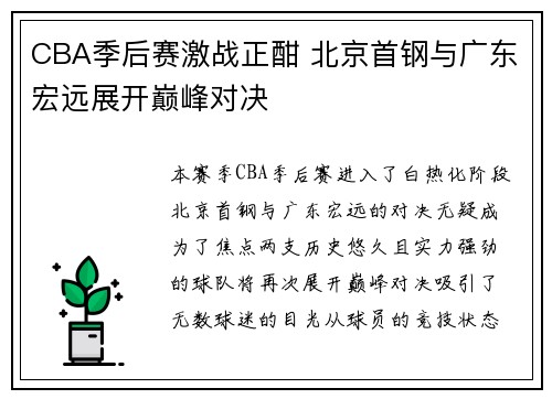 CBA季后赛激战正酣 北京首钢与广东宏远展开巅峰对决