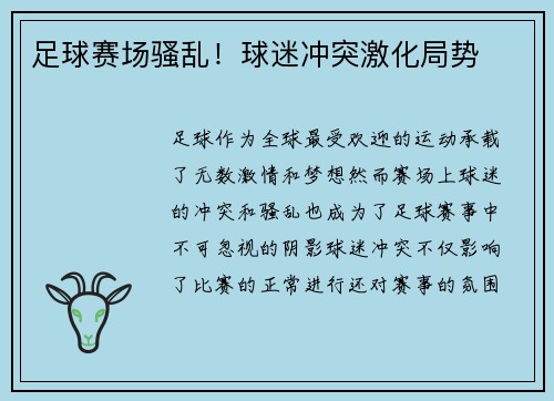 足球赛场骚乱！球迷冲突激化局势
