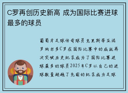 C罗再创历史新高 成为国际比赛进球最多的球员