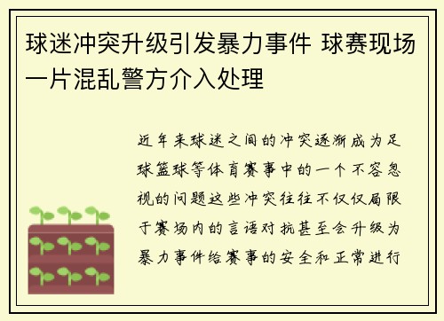 球迷冲突升级引发暴力事件 球赛现场一片混乱警方介入处理